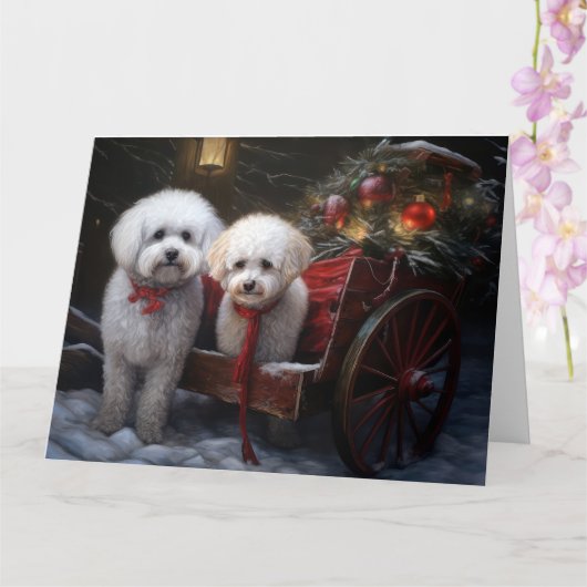 Bichon Frise Snowy Sleigh Kerst Decor Kaart (Orchidee)