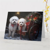 Bichon Frise Snowy Sleigh Kerst Decor Kaart (Gele Bloem)