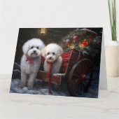 Bichon Frise Snowy Sleigh Kerst Decor Kaart (Voorkant)