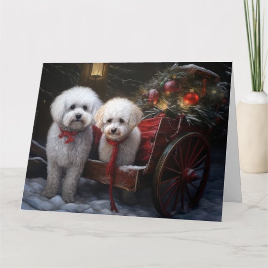 Bichon Frise Snowy Sleigh Kerst Decor Kaart (Voorkant)