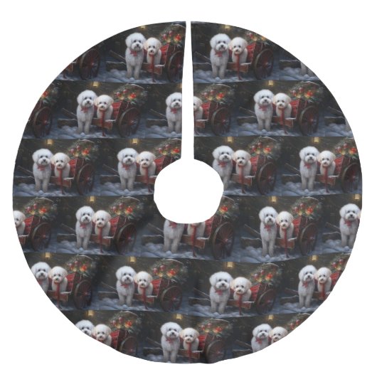 Bichon Frise Snowy Sleigh Kerst Decor Kerstboom Rok (Voorkant)