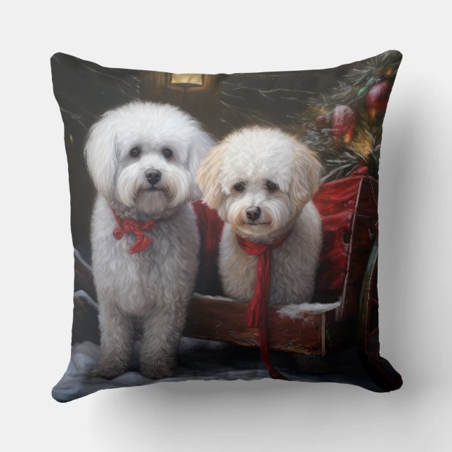 Bichon Frise Snowy Sleigh Kerst Decor Kussen (Achterkant)
