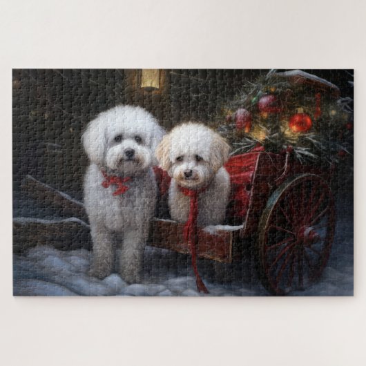 Bichon Frise Snowy Sleigh Kerst Decor Legpuzzel (Horizontaal)