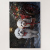 Bichon Frise Snowy Sleigh Kerst Decor Legpuzzel (Verticaal)