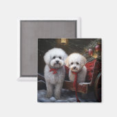 Bichon Frise Snowy Sleigh Kerst Decor Magneet (Voorkant / Achterkant)