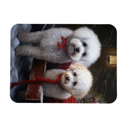 Bichon Frise Snowy Sleigh Kerst Decor Magneet (Horizontaal)