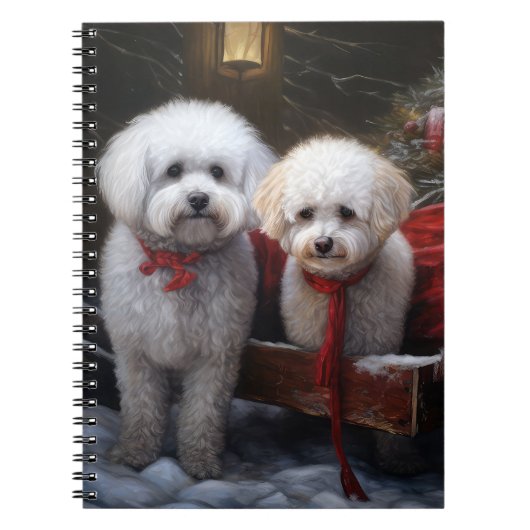 Bichon Frise Snowy Sleigh Kerst Decor Notitieboek (Voorkant)