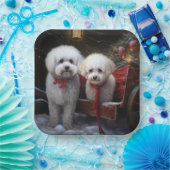 Bichon Frise Snowy Sleigh Kerst Decor Papieren Bordje (Feest)