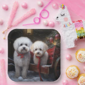 Bichon Frise Snowy Sleigh Kerst Decor Papieren Bordje (Feest)
