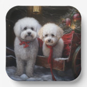 Bichon Frise Snowy Sleigh Kerst Decor Papieren Bordje (Voorkant)