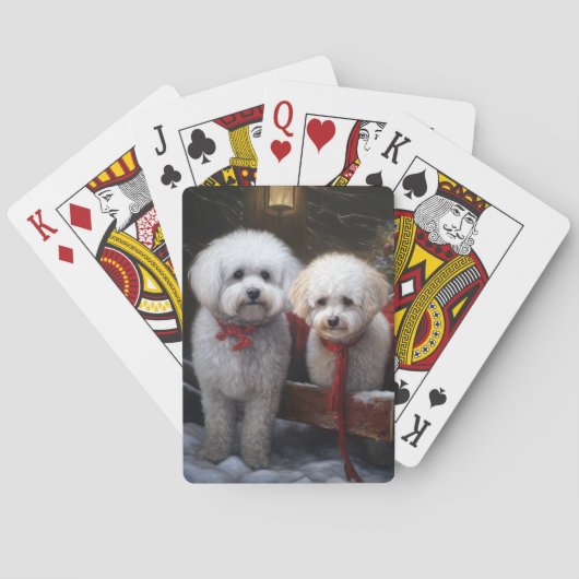 Bichon Frise Snowy Sleigh Kerst Decor Pokerkaarten (Achterkant)