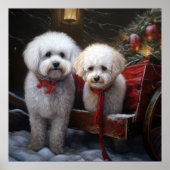Bichon Frise Snowy Sleigh Kerst Decor Poster (Voorkant)