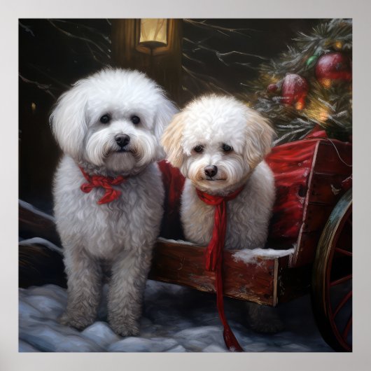 Bichon Frise Snowy Sleigh Kerst Decor Poster (Voorkant)
