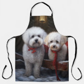 Bichon Frise Snowy Sleigh Kerst Decor Schort (Voorkant)