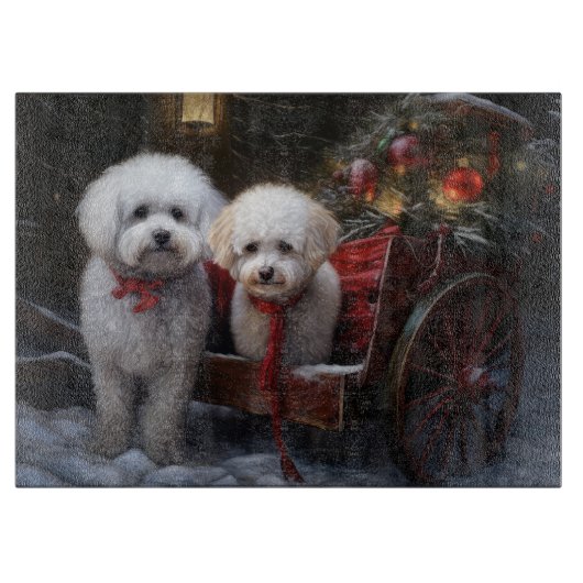Bichon Frise Snowy Sleigh Kerst Decor Snijplank (Voorkant)