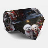 Bichon Frise Snowy Sleigh Kerst Decor Stropdas (Opgerold)