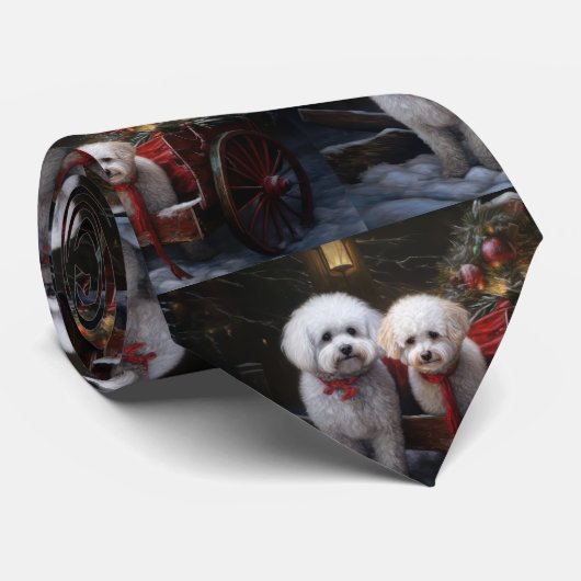 Bichon Frise Snowy Sleigh Kerst Decor Stropdas (Opgerold)