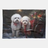 Bichon Frise Snowy Sleigh Kerst Decor Theedoek (Horizontaal)