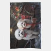 Bichon Frise Snowy Sleigh Kerst Decor Theedoek (Verticaal)
