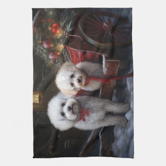 Bichon Frise Snowy Sleigh Kerst Decor Theedoek (Verticaal)