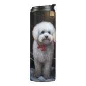Bichon Frise Snowy Sleigh Kerst Decor Thermosbeker (Gedraaid links)