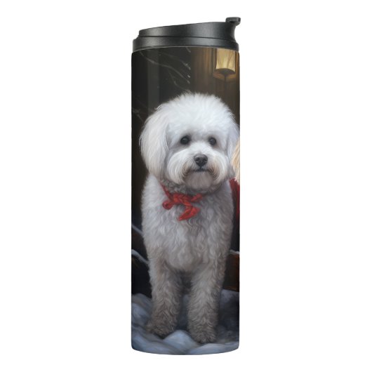 Bichon Frise Snowy Sleigh Kerst Decor Thermosbeker (Gedraaid links)