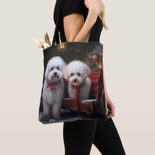 Bichon Frise Snowy Sleigh Kerst Decor Tote Bag (Dichtbij)