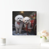 Bichon Frise Snowy Sleigh Kerst Decor Vierkante Klok (Huis)