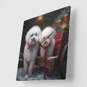 Bichon Frise Snowy Sleigh Kerst Decor Vierkante Klok (Hoek)