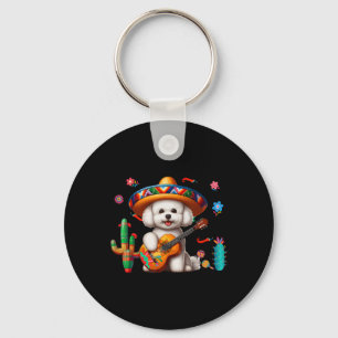 Bichon Frise Sombrero Mexicaanse gitaar Cinco De M Sleutelhanger