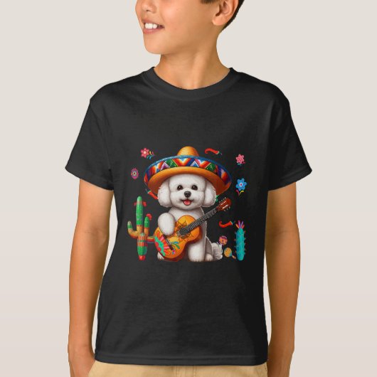 Bichon Frise Sombrero Mexicaanse gitaar Cinco De M T-shirt (Voorkant)