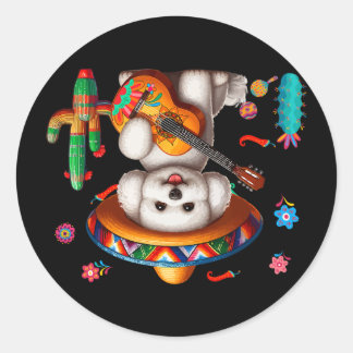 Bichon Frise Sombrero Mexican Guitar Cinco De Mayo Ronde Sticker