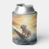 Bichon Frise Strand Surfen Schilderij Blikjeskoeler (Blikje Voorkant)