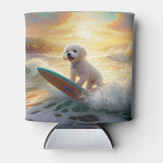 Bichon Frise Strand Surfen Schilderij Blikjeskoeler (Voorkant)