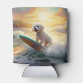 Bichon Frise Strand Surfen Schilderij Blikjeskoeler (Achterkant)