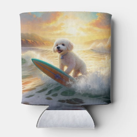 Bichon Frise Strand Surfen Schilderij Blikjeskoeler (Achterkant)