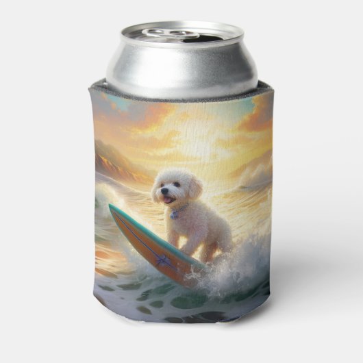 Bichon Frise Strand Surfen Schilderij Blikjeskoeler (Blikje Achterkant)