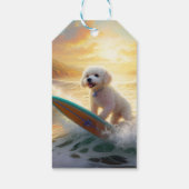 Bichon Frise Strand Surfen Schilderij Cadeaulabel (Achterkant)