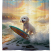 Bichon Frise Strand Surfen Schilderij Douchegordijn (Voorkant)