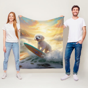 Bichon Frise Strand Surfen Schilderij Fleece Deken