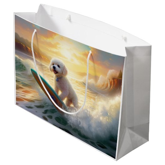 Bichon Frise Strand Surfen Schilderij Groot Cadeauzakje (Achterkant Gekanteld)
