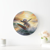 Bichon Frise Strand Surfen Schilderij Grote Klok (Huis)