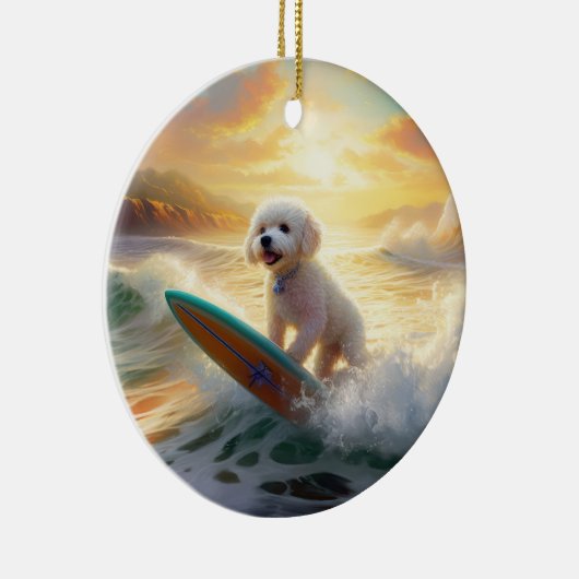 Bichon Frise Strand Surfen Schilderij Keramisch Ornament (Rechts)