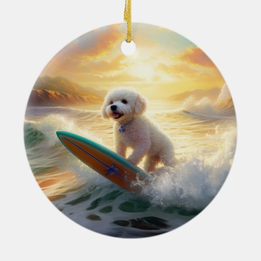 Bichon Frise Strand Surfen Schilderij Keramisch Ornament (Achterkant)