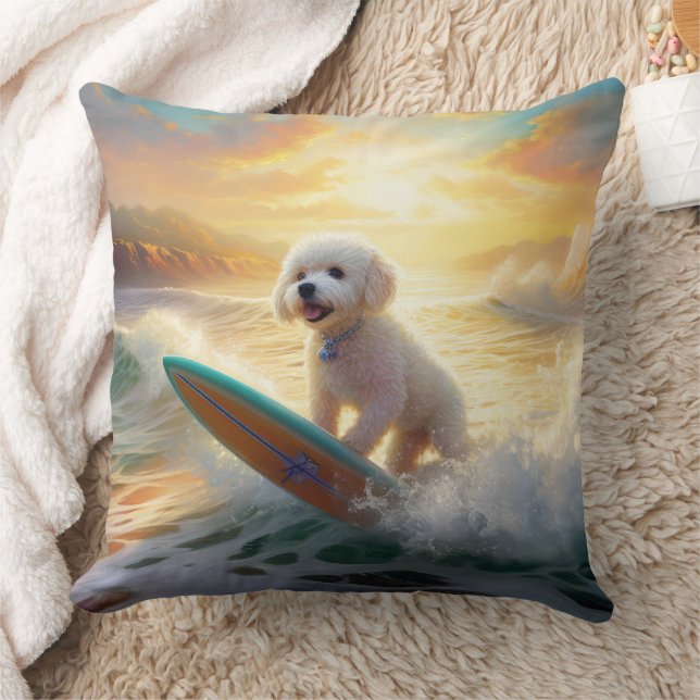 Bichon Frise Strand Surfen Schilderij Kussen (Deken)