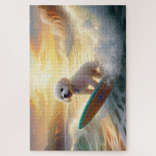 Bichon Frise Strand Surfen Schilderij Legpuzzel (Verticaal)