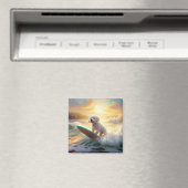 Bichon Frise Strand Surfen Schilderij Magneet (Insitu (Vaatwasser))