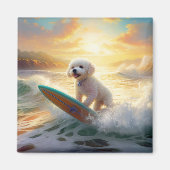 Bichon Frise Strand Surfen Schilderij Magneet (Voorkant)
