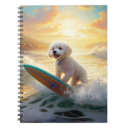 Bichon Frise Strand Surfen Schilderij Notitieboek (Voorkant)