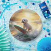 Bichon Frise Strand Surfen Schilderij Papieren Bordje (Feest)